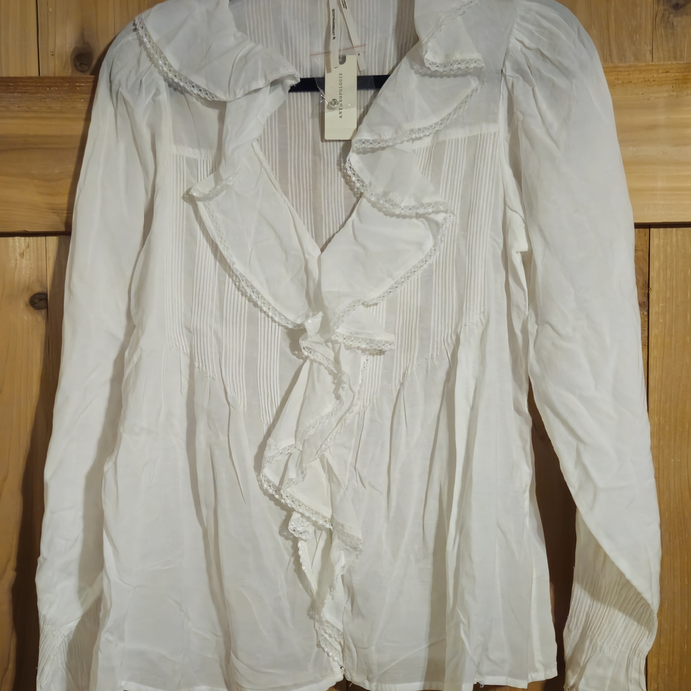 Anthropologie White Ruffled Blouse - Picture 3 of 7
